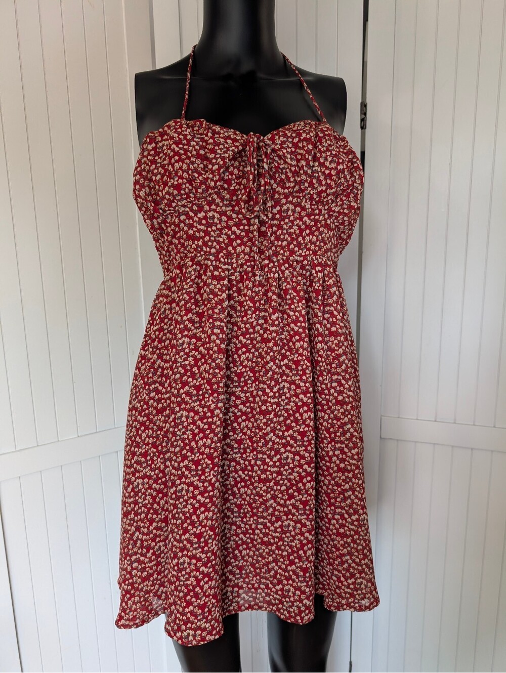 Princess Polly Luisa Mini Dress Red Floral Halter Smocked Back US 2